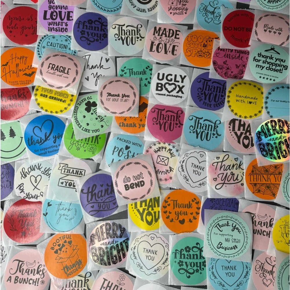 100 thank you stickers mystery bag bundle mix thank you 2" - Picture 7 of 12